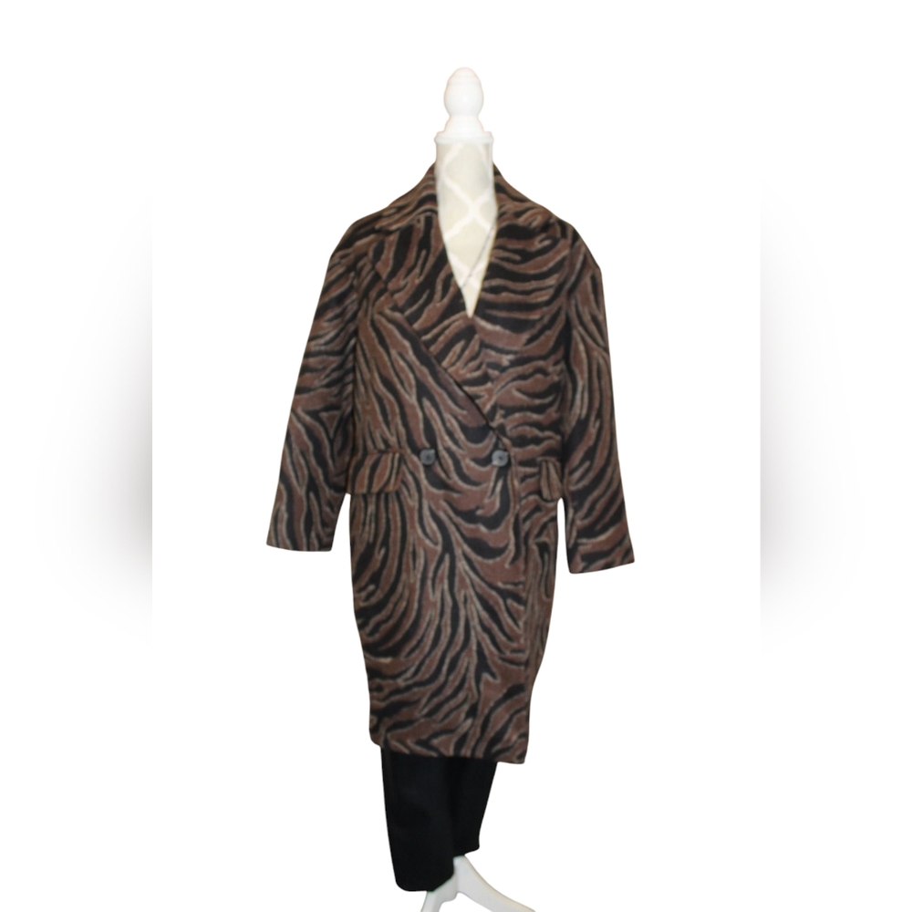 Zara Animal Print Double-Breasted Trench Coat! Oversized, Relaxed Fit, 3/4. - Picture 1 of 9